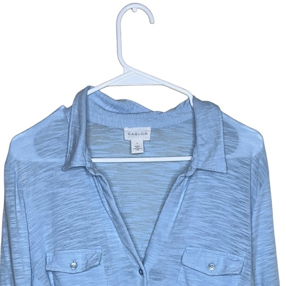 NEW Caslon Roll Sleeve Knit Button Up Shirt sz L in Blue Cornflower - Picture 3 of 12